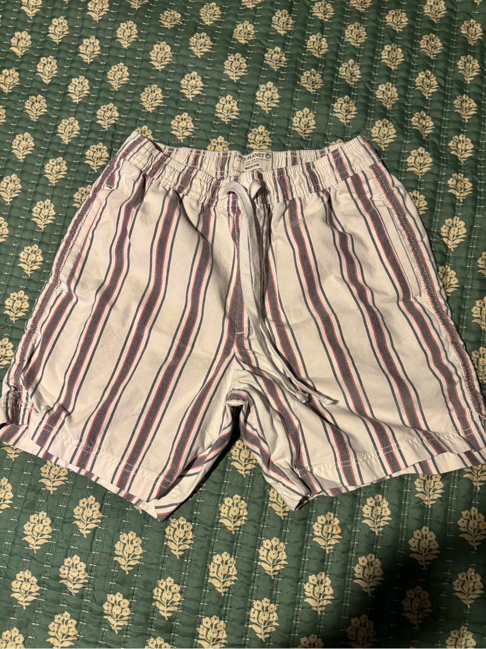 Free Planet Striped Drawstring Men’s Shorts in White and Blue